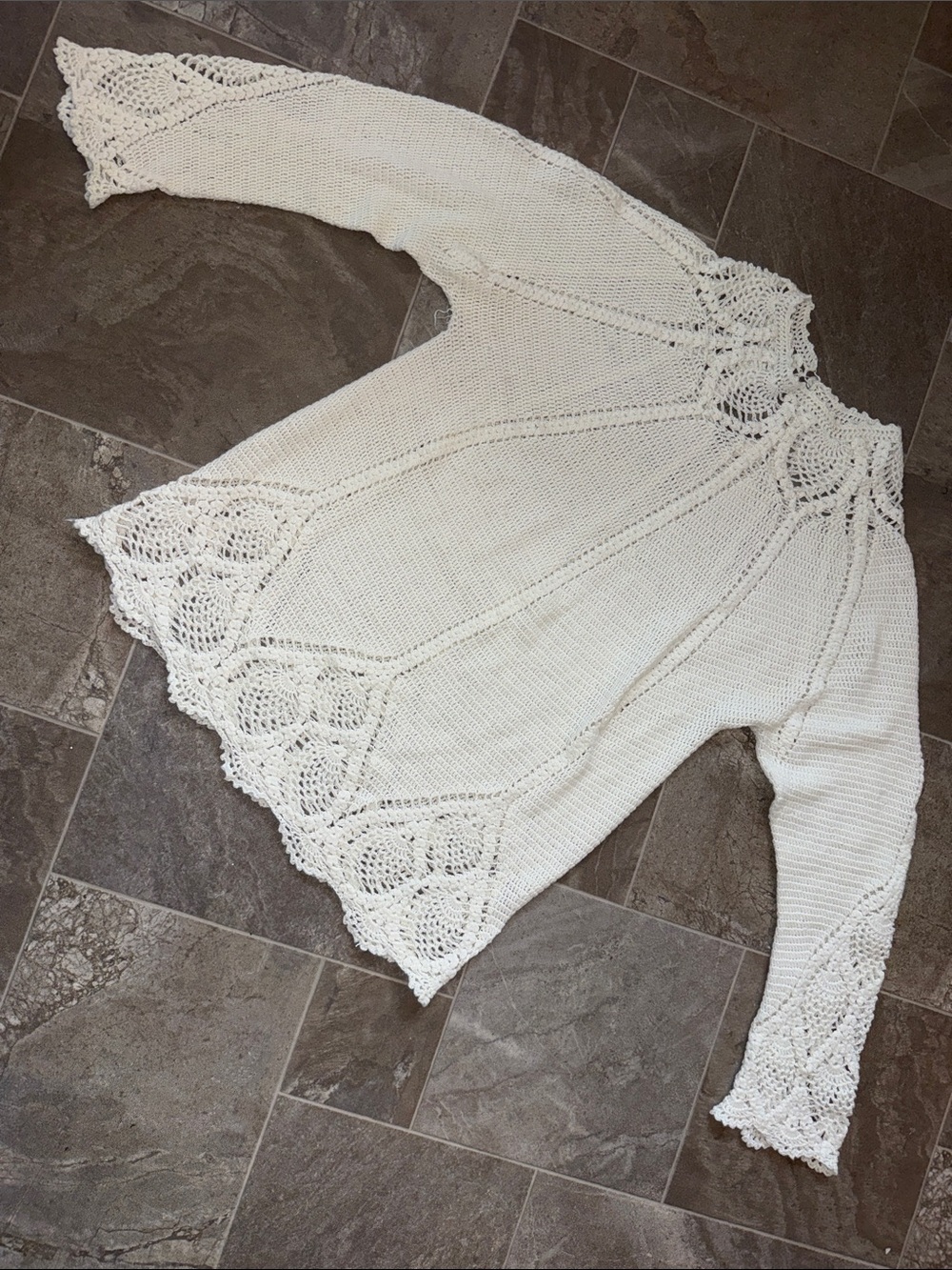 Vintage White Crochet-Detail Cottagecore Women's Sweater Med